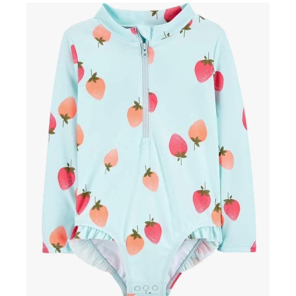 Simple Joys by Carters Girls Swimsuit 2T Strawberry Long Sleeve Rash Guard Beach